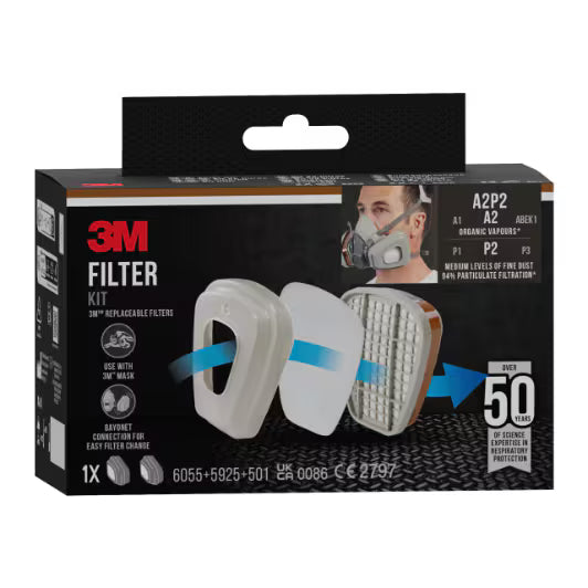 3M™ Filters voor stofmaskers voor verfspuiten 6002 CR, A2P2, 1 set