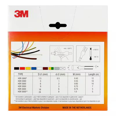 3M™ HSR 3000 Dunwandige Warmtekrimpkousbuis op Minirol, Wit, 1,5/0,5 mm, 12 m, Dispenserdoos
